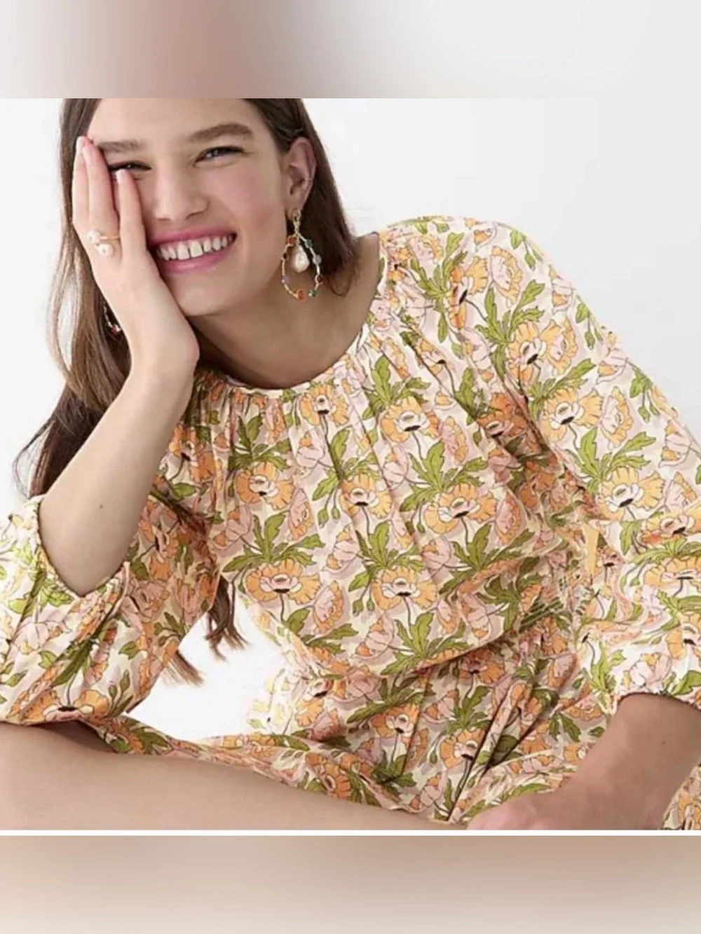 J Crew Butterfield Poppy Pink Green Floral Mini Dress Pockets Smocked Waist (Sm)